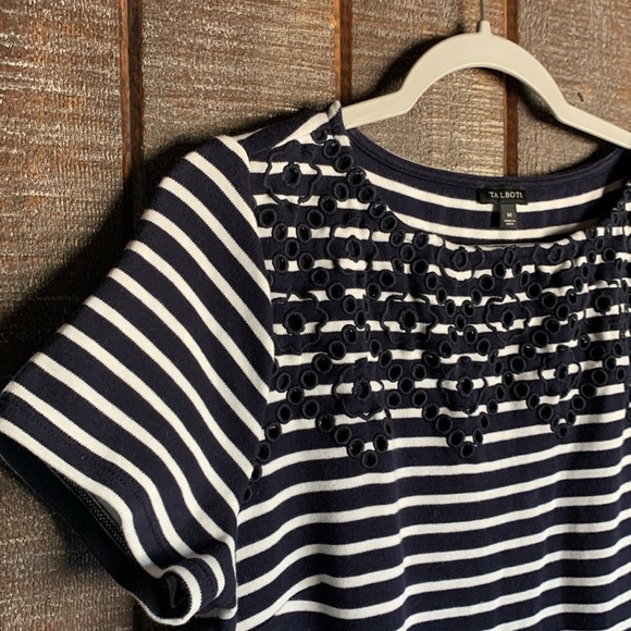 Talbots women’s dress midi navy white stripes short sleeve size medium coastal - Picture 3 of 11